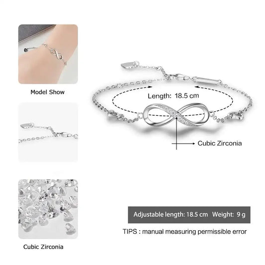 Endless Love Adjustable Bracelet!
925 Sterling Silver Infinity Bracelet for Girls & Women.