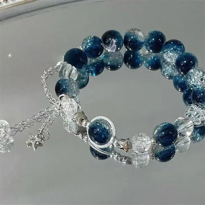 Sweet Kiss Butterfly Bracelet - Fantasy Blue Crystal & Zircon Bead Chain.