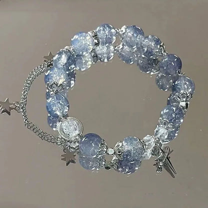 Sweet Kiss Butterfly Bracelet - Fantasy Blue Crystal & Zircon Bead Chain.