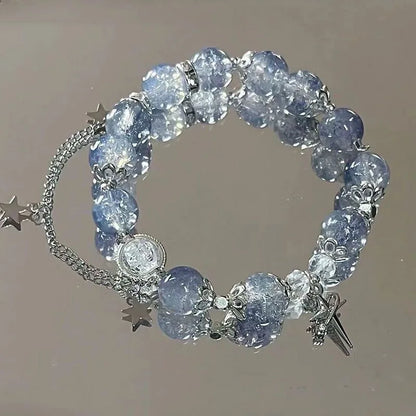 Sweet Kiss Butterfly Bracelet - Fantasy Blue Crystal & Zircon Bead Chain.