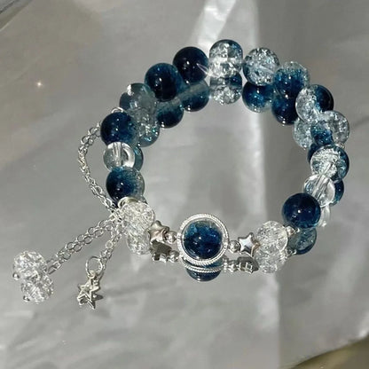 Sweet Kiss Butterfly Bracelet - Fantasy Blue Crystal & Zircon Bead Chain.