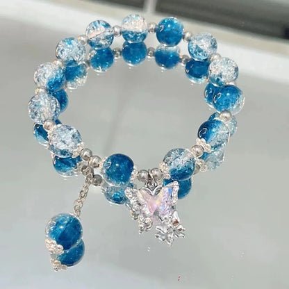 Sweet Kiss Butterfly Bracelet - Fantasy Blue Crystal & Zircon Bead Chain.