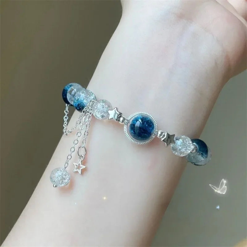 Sweet Kiss Butterfly Bracelet - Fantasy Blue Crystal & Zircon Bead Chain.