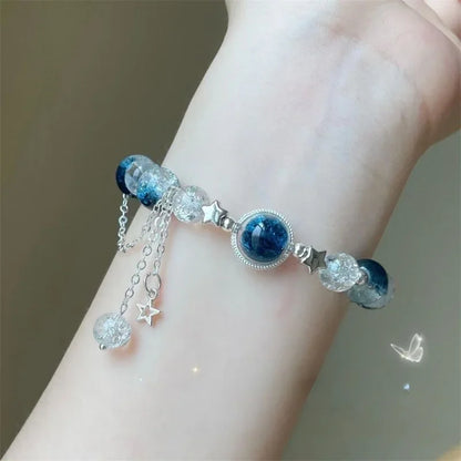 Sweet Kiss Butterfly Bracelet - Fantasy Blue Crystal & Zircon Bead Chain.